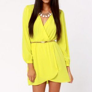 That's a Wrap Neon Yellow Long Sleeve Dress